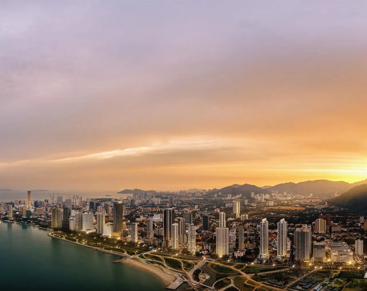 Penang skyline at sunset from Cantonment Residences